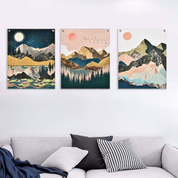 3 Set Boho Indie Retro Colorful Mountain Forest Outdoor Tapestry Art Room Decor - Picture 1 of 6